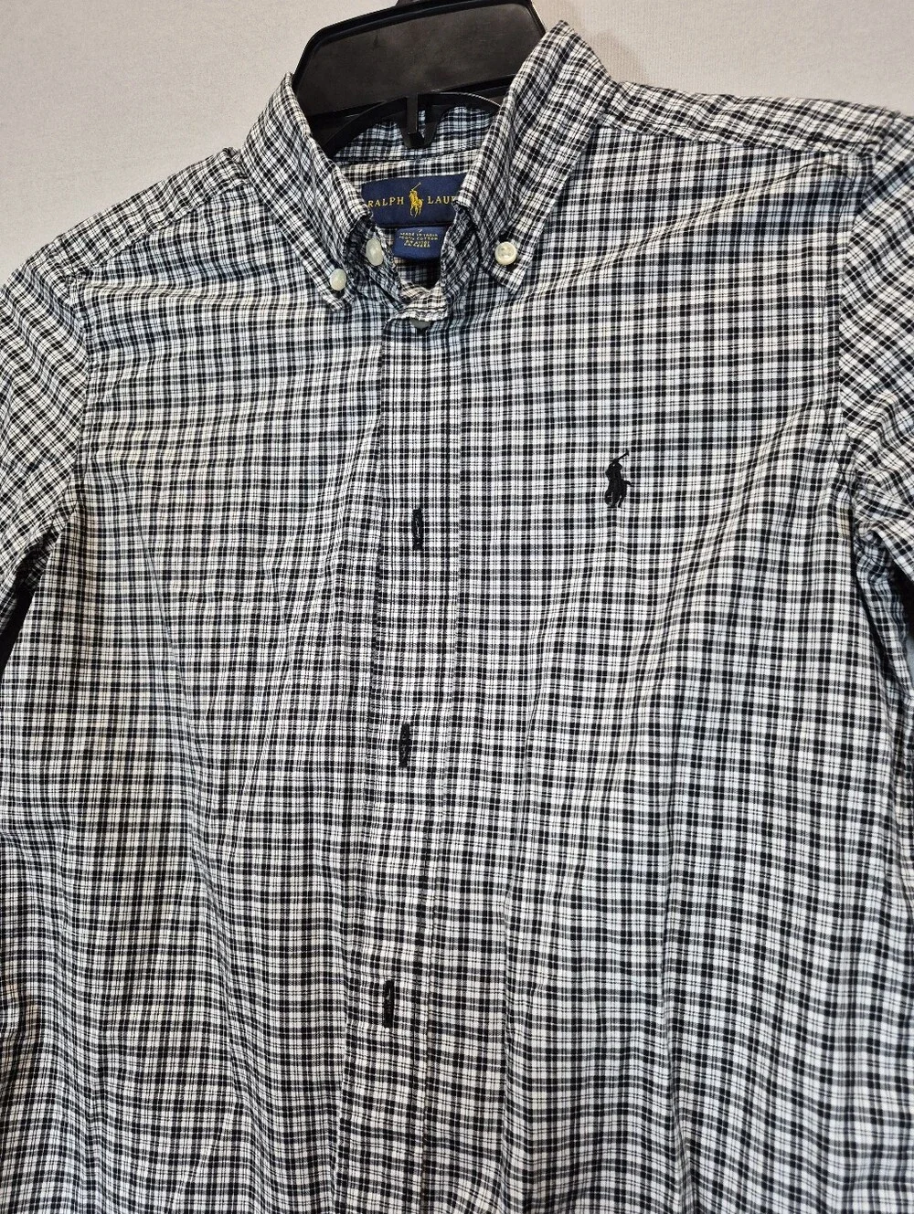 Ralph Lauren Boys Button-Down Shirt Plaid Black White Size 7